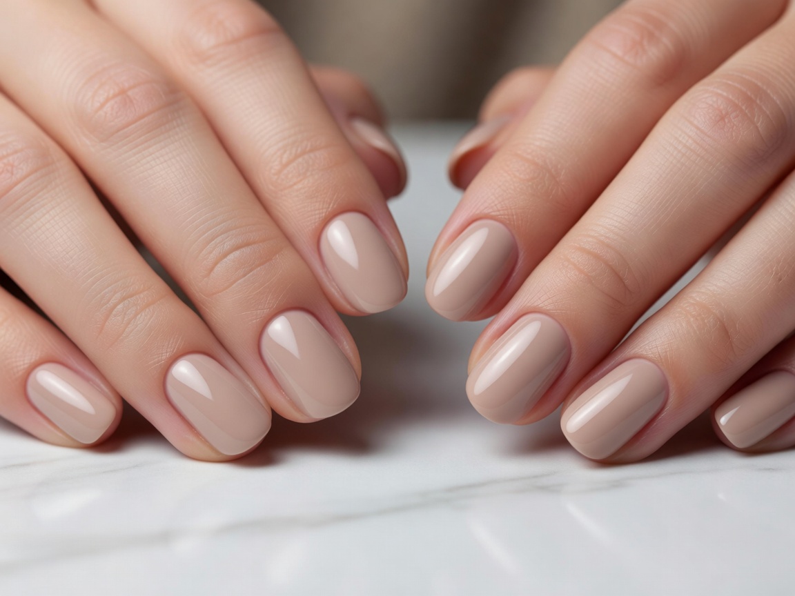 Close up of perfect neutral manicure