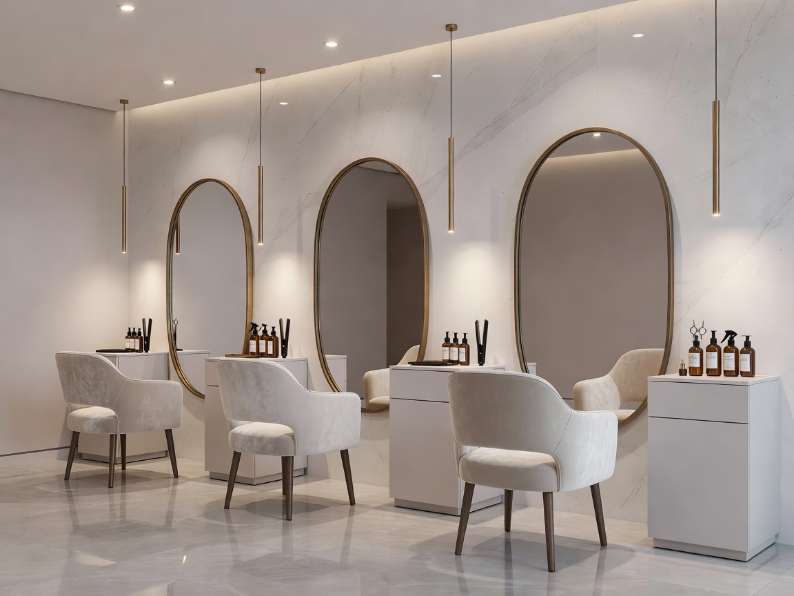Elegant beauty salon interior styling stations