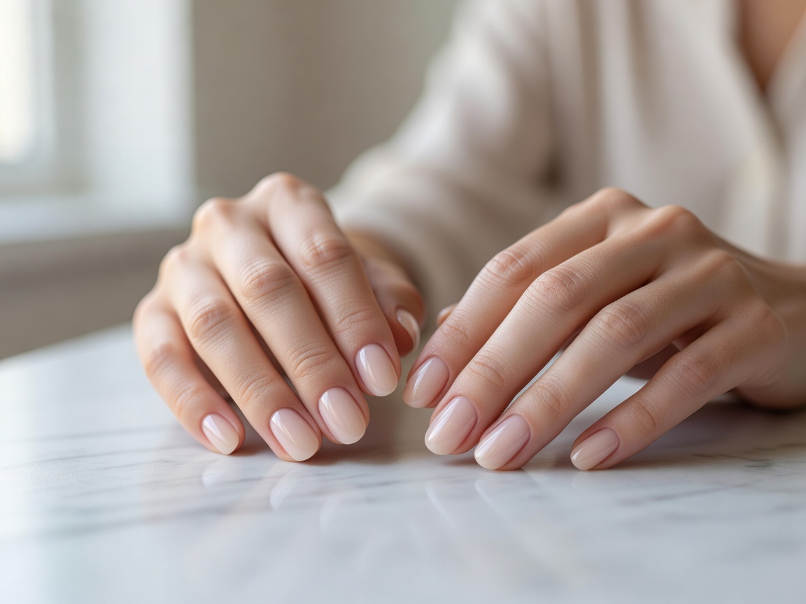 Professional elegant manicure with light polish