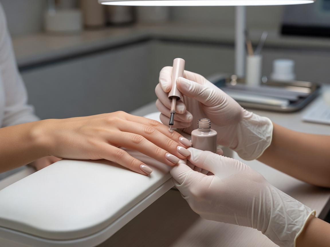 Professional manicure treatment with neutral polish